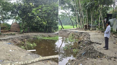 টানা বৃষ্টি ও জোয়ারে মতলব দক্ষিণে গ্রামীণ সড়ক ক্ষতিগ্রস্ত, হুমকিতে গ্রামীণ জনপদ